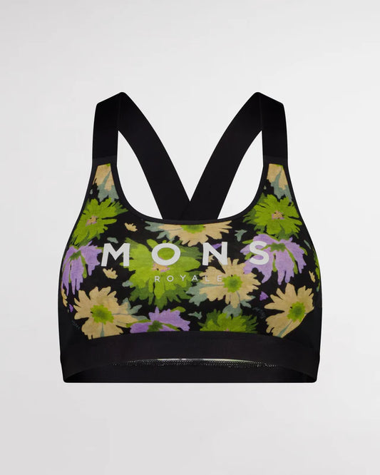 MONS ROYALE STELLA MERINO X-BACK BRA - ALPINE BLOOM / BLACK