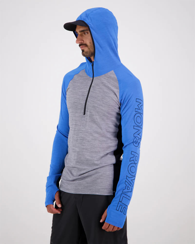 MONS ROYALE MENS  TEMPLE HOOD - Blue Gravel