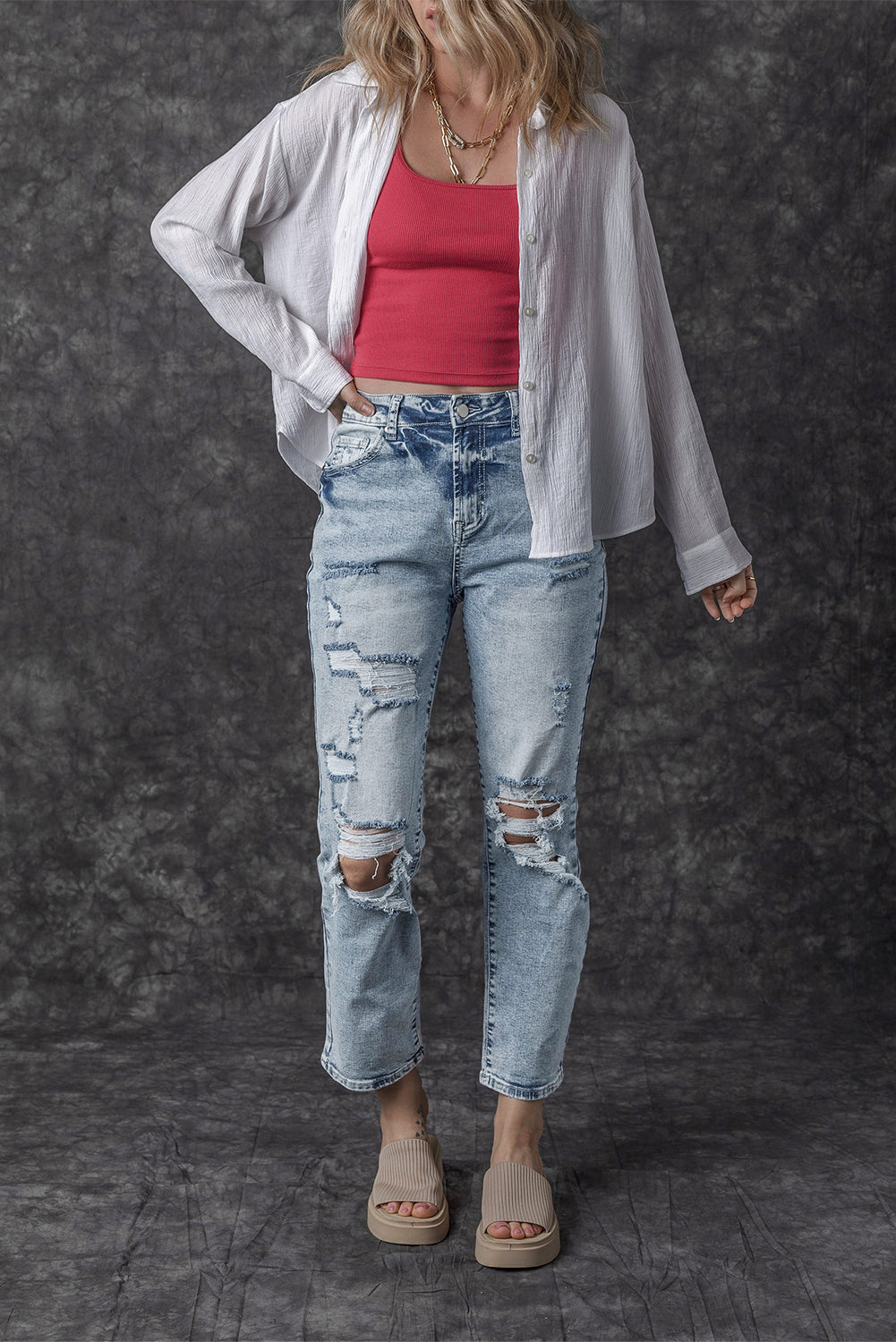 PRICKLE & POLLY Acid washed Distressed Jeans