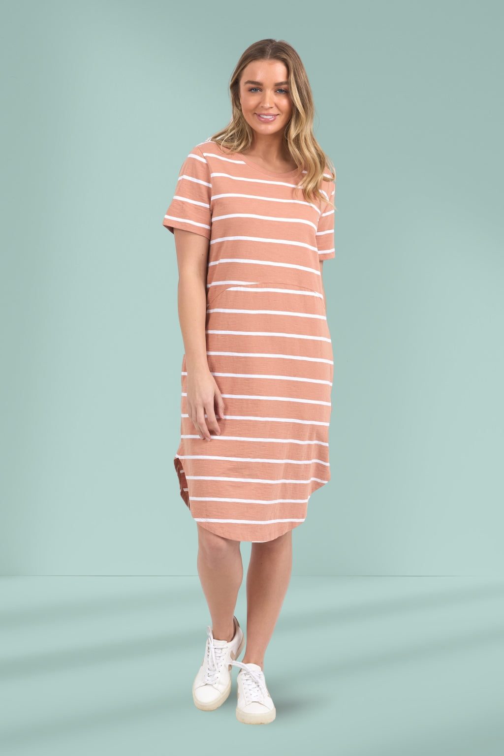 FOXWOOD BAY STRIPE DRESS -CLAY & WHITE STRIPE