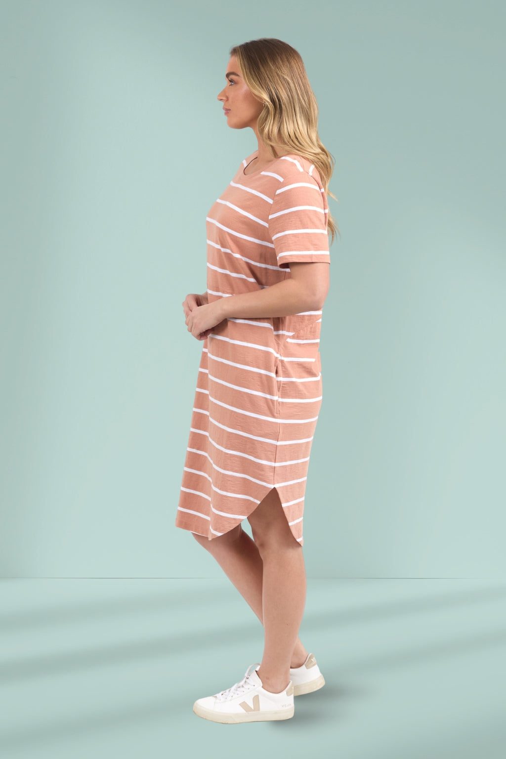 FOXWOOD BAY STRIPE DRESS -CLAY & WHITE STRIPE