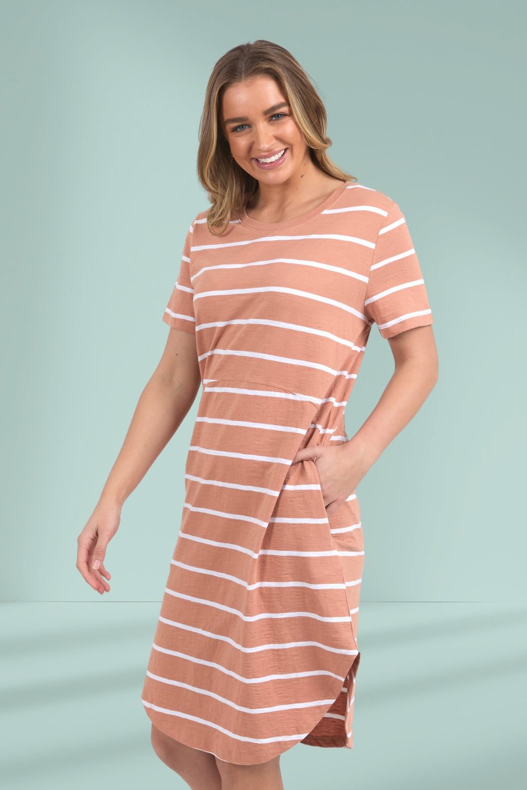 FOXWOOD BAY STRIPE DRESS -CLAY & WHITE STRIPE