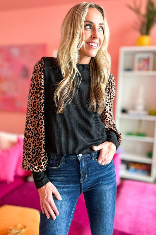 PRICKLE & POLLY - Leopard sleeve rib top