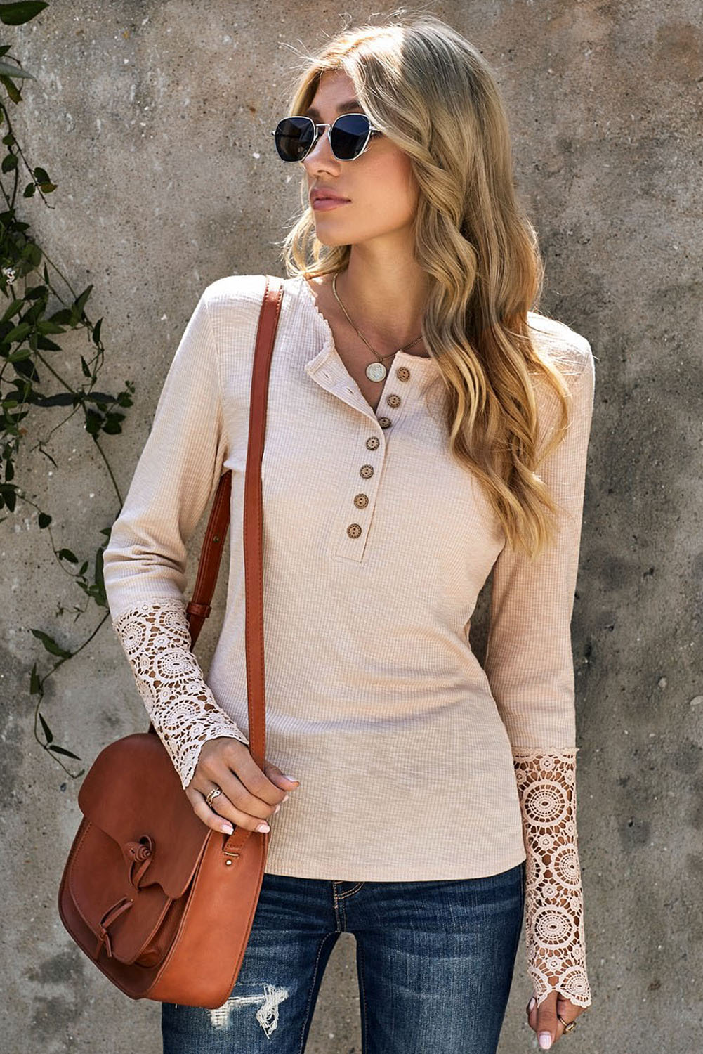 PRICKLE & POLLY - Rib Top with Lace Sleeve