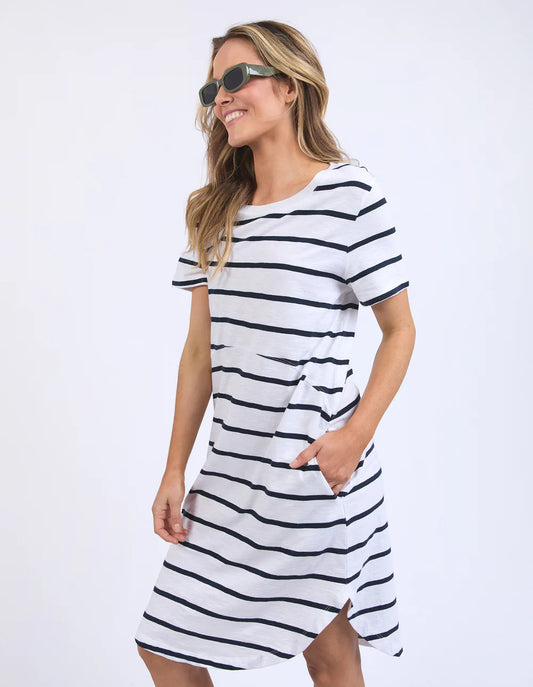 FOXWOOD BAY STRIPE DRESS - WHITE / DARK SAPPHIRE