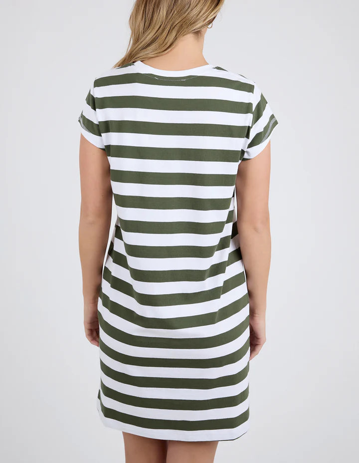 FOXWOOD SIGNATURE STRIPE TEE DRESS - KHAKI & WHITE STRIPE