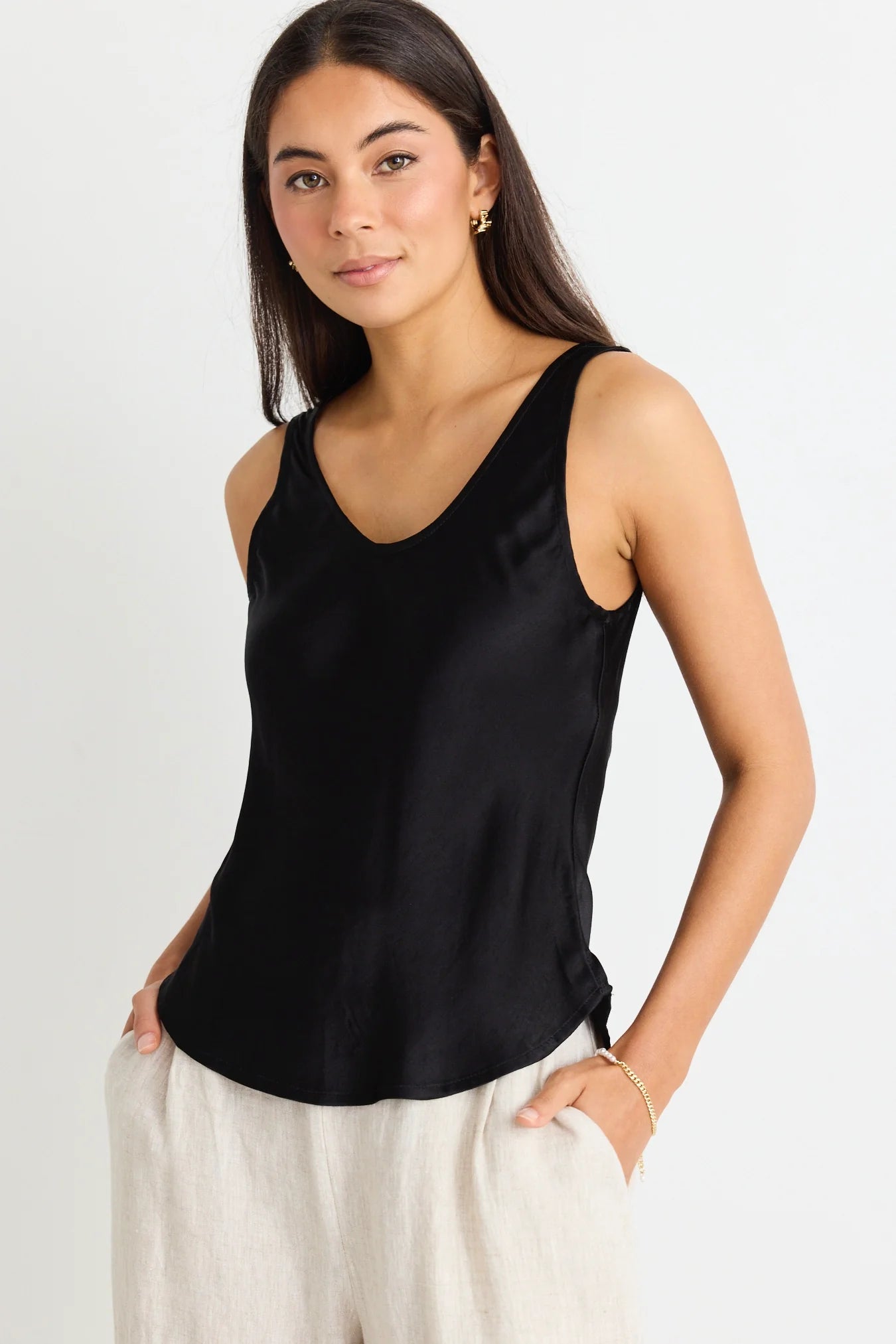 AMONG THE BRAVE EXCEPTIONAL SATIN TANK - BLACK