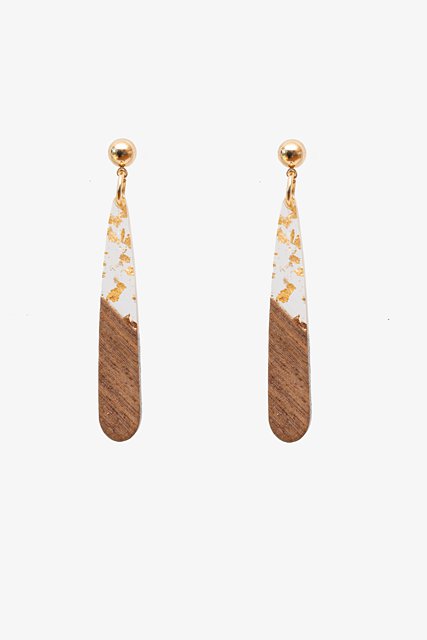 ANTLER EARRINGS  - WOODEN & GOLD FOIL RESIN