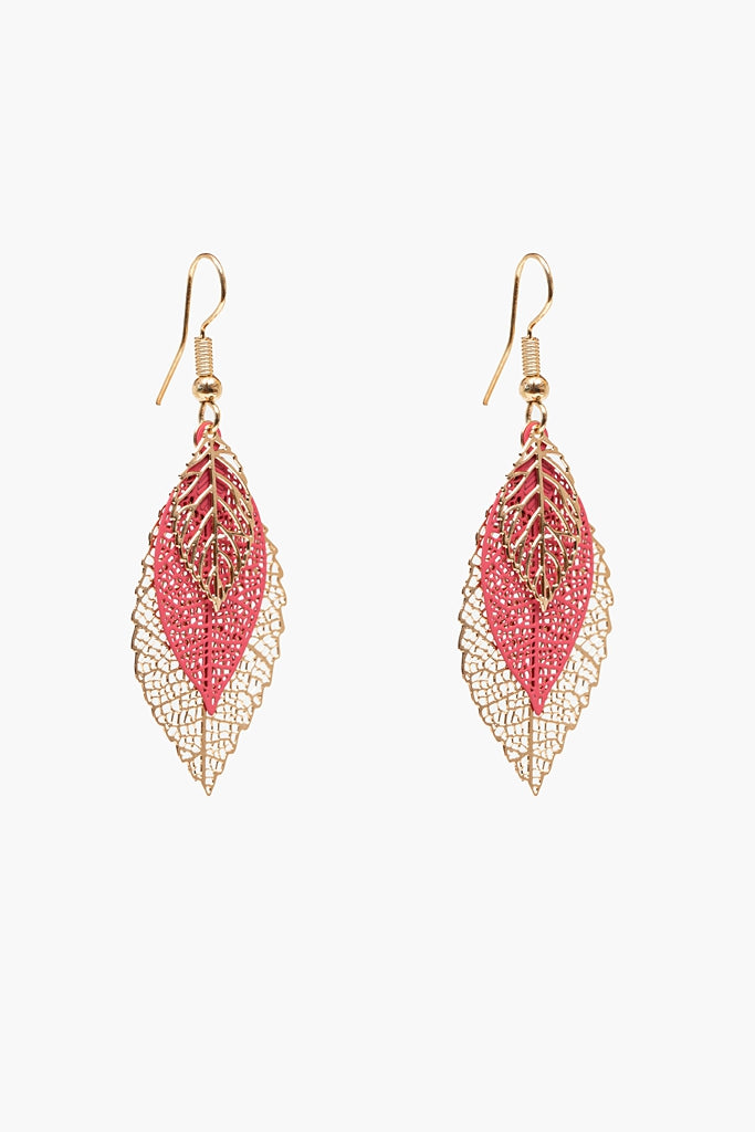 ANTLER EARRINGS  - LEAVES GOLD & PINK