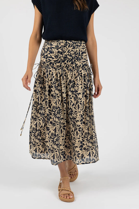 HUMIDITY EDEN ROUCHED SKIRT - NAVY PRINT