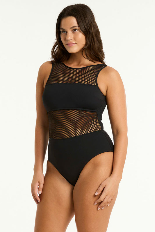 SEA LEVEL DRIFT HIGH NECK ONE PIECE - BLACK