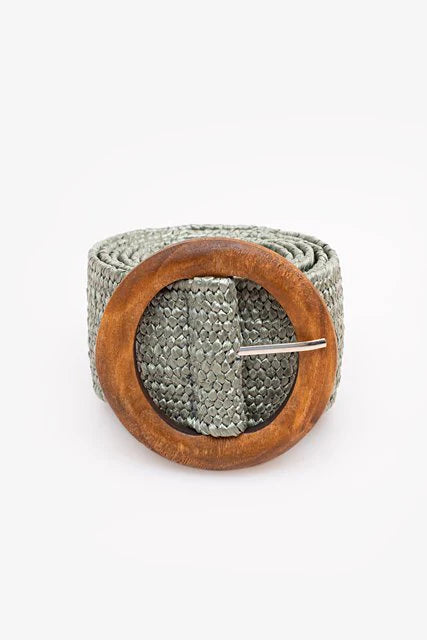 ANTLER RATTAN STRETCH BELT ROUND BUCKLE - SAGE