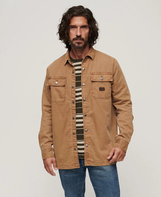 SUPERDRY CANVAS WORKWEAR OVERSHIRT - CLASSIC TAN BROWN