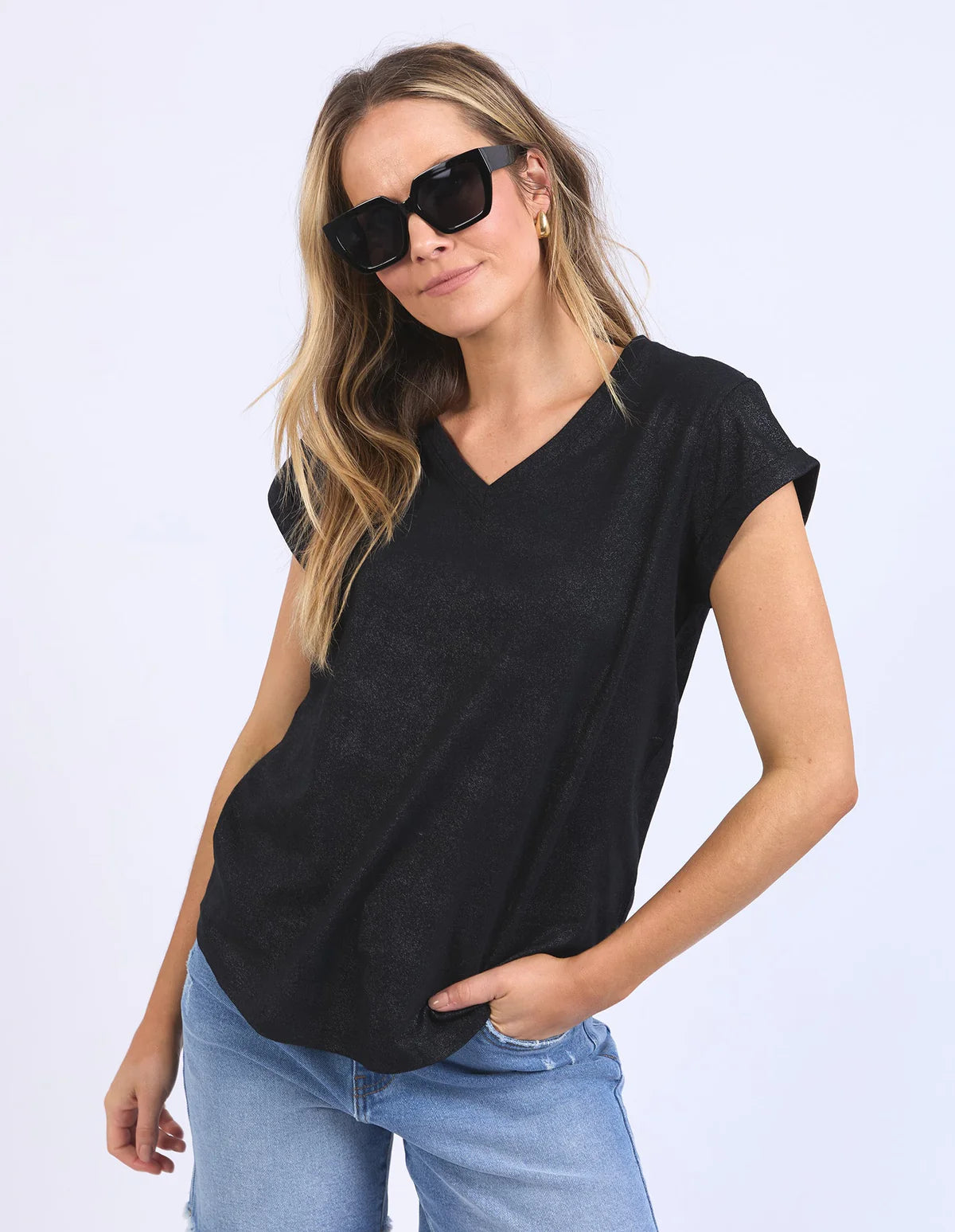 FOXWOOD BODIE METALLIC TEE - BLACK