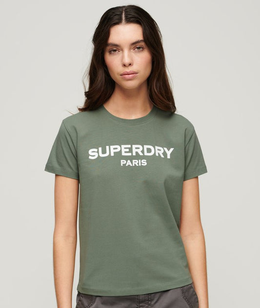 SUPERDRY SPORT LUXE FITTED TEE - LAUREL KHAKI