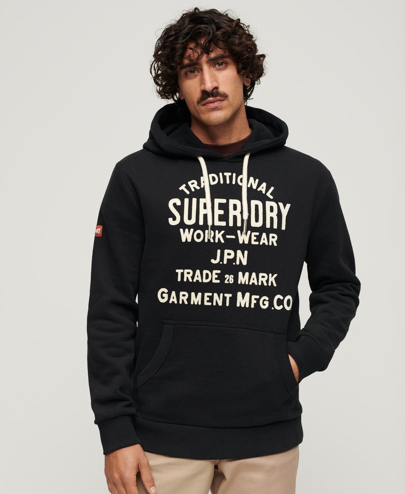 SUPERDRY WORKWEAR FLOCK HOODIE - NERO BLACK MARLE